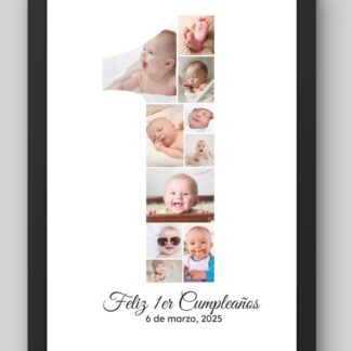 Cuadro Collage de Fotos Cumpleaños Personalizado con Número | Celebra tus Recuerdos